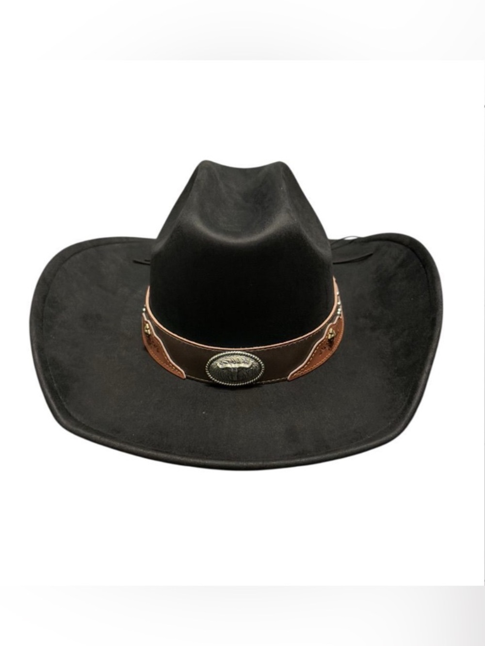 Black Western Cowboy Hat with Brown Leather Band